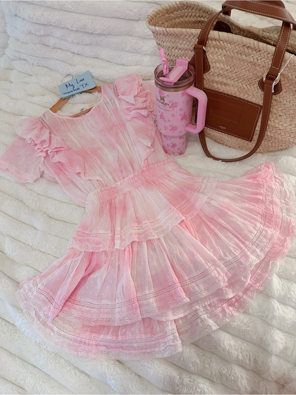 LoveShackFancy Pink Ruffle Tiered Mini Dress